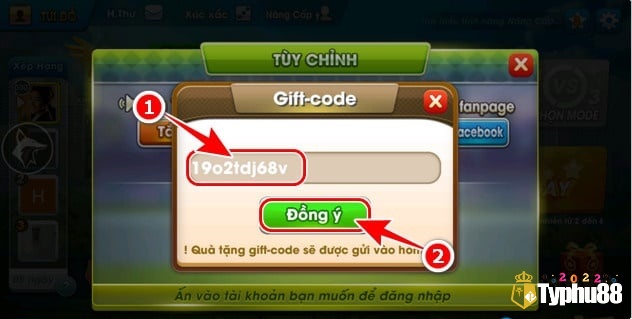 Nhập code Cờ Tỷ Phú Zingplay vào ô và bấm Đồng ý