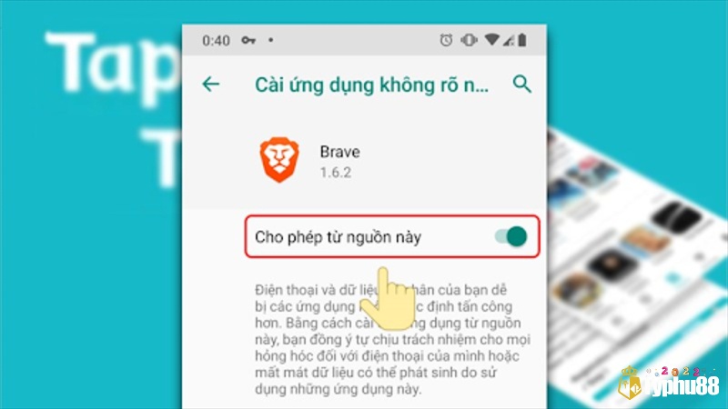 Click cho phép cài đặt từ nguồn này