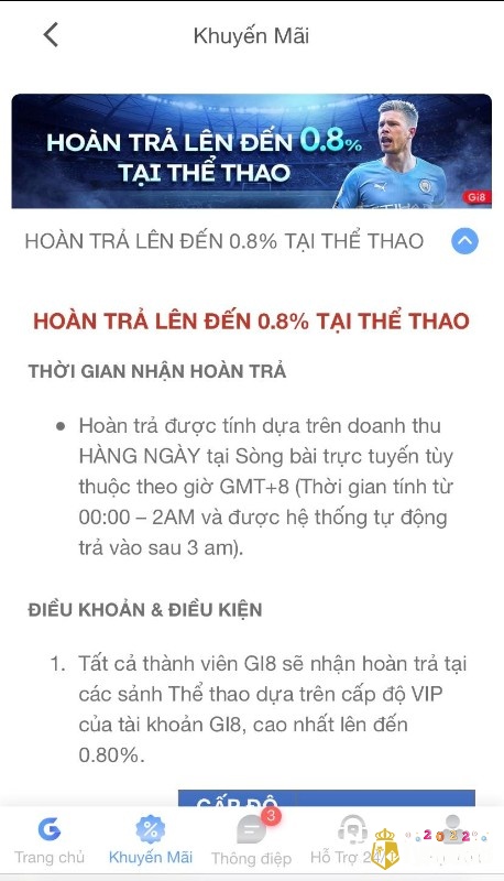 Cược thể thao hoàn trả cho cược thủ lên đến 0.8%