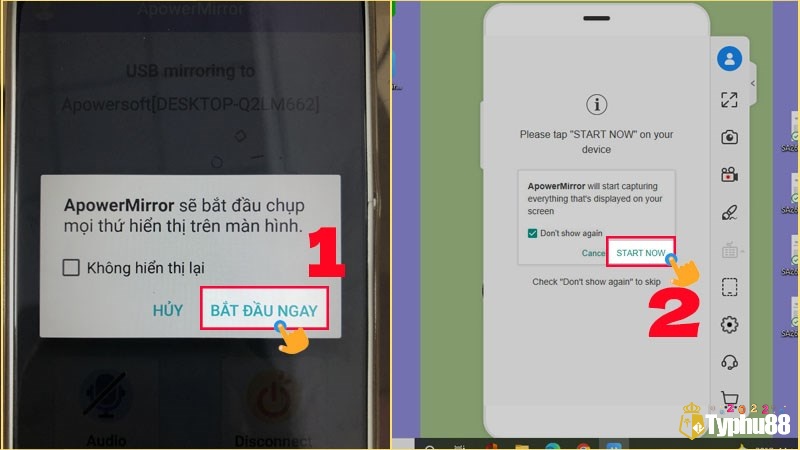 Chọn start now để đồng ý kết nối điện thoại và máy tính