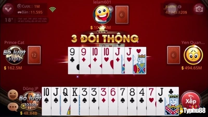 Đôi 9 - đôi 10 - đôi J được xếp thành 3 đôi thông