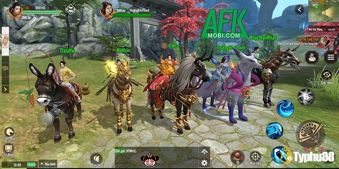 Minh họa một thế giới game MMORPG đông người chơi đang tương tác, chiến đấu và thực hiện nhiệm vụ cùng nhau – thể hiện tính cộng đồng và nhập vai đặc trưng.