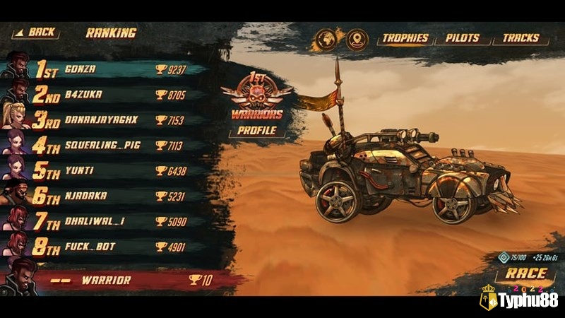 Game Road Warrior có hệ thống vinh danh giúp bạn có thể so sánh thứ hạng với những người chơi khác