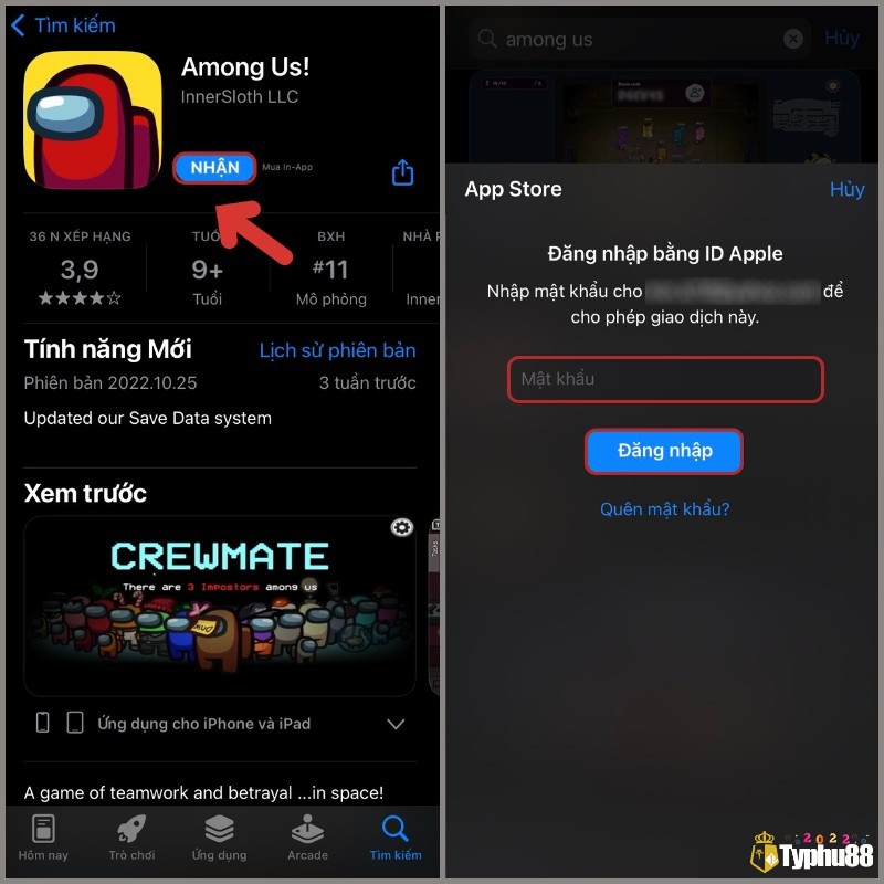 Truy cập App Store, tìm kiếm 'Among Us' và tải về để chơi ngay
