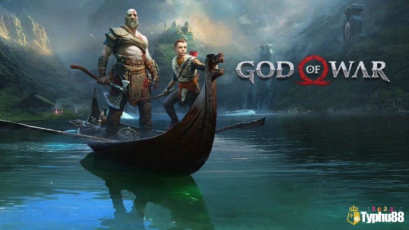 Kratos và Atreus chèo thuyền giữa khung cảnh hùng vĩ của vùng đất Bắc Âu, biểu tượng cho hành trình cảm xúc của hai cha con.