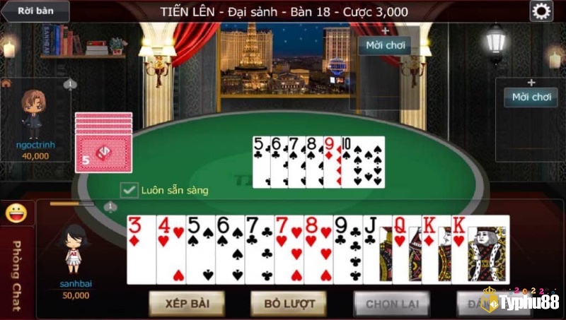 Các kiểu bài phổ biến trong game tiến lên quốc tế như sám cô, dây, tứ quý, đôi thông…