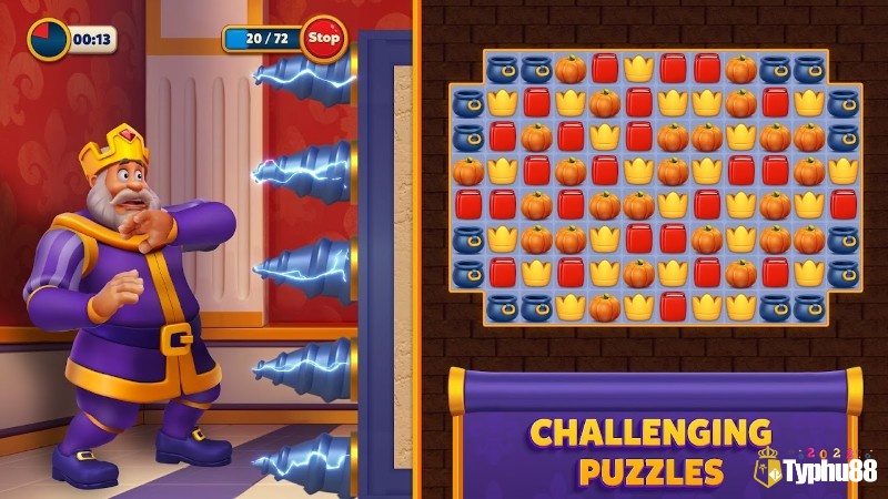 Royal Match với game match-3 đầy màu sắc, hàng ngàn màn chơi thử thách.