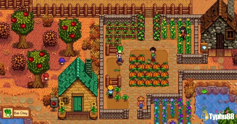 Game giải trí cho IOS về khung cảnh nông trại trong Stardew Valley với nhân vật đang trồng trọt và chăn nuôi
