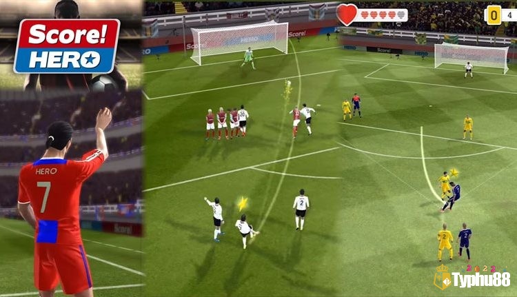 Giao diện Dream League Soccer và Score Hero – game bóng đá hay cho Android offline không cần internet.