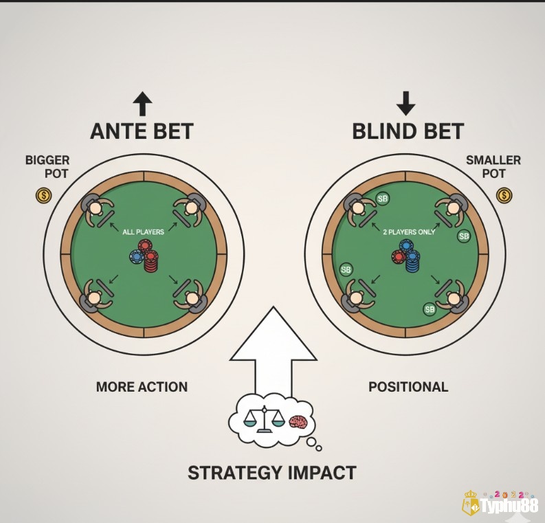 Người chơi phân biệt Ante bet và Blind bet, hiểu sự khác biệt chiến lược trong các ván bài Poker