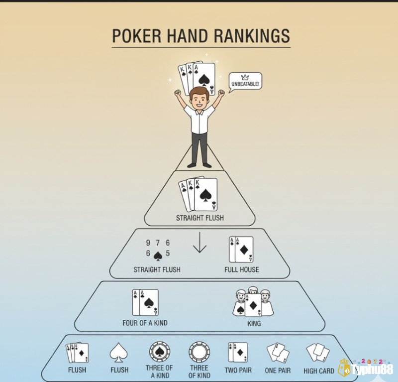 Người chơi Poker hiểu rõ cấu tạo và vị thế tối thượng của thùng phá sảnh poker so với các bộ bài khác