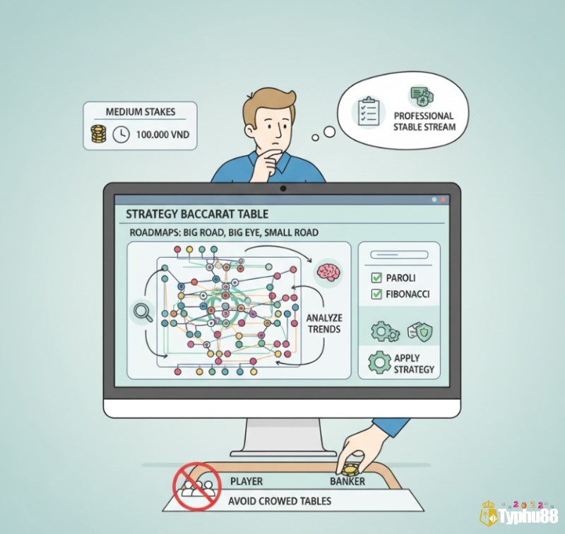 Dựa vào lịch sử cược hiển thị trên màn hình, người chơi baccarat trung cấp điều chỉnh chiến thuật phù hợp