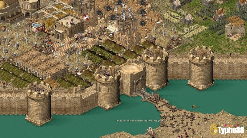 Cảnh xây dựng lâu đài và quản lý tài nguyên trong game Stronghold Crusader HD