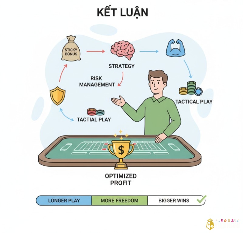 Người chơi baccarat áp dụng tư duy chiến lược, và quản lý rủi ro để tận dụng sticky bonus, tăng lợi nhuận và trải nghiệm cá cược