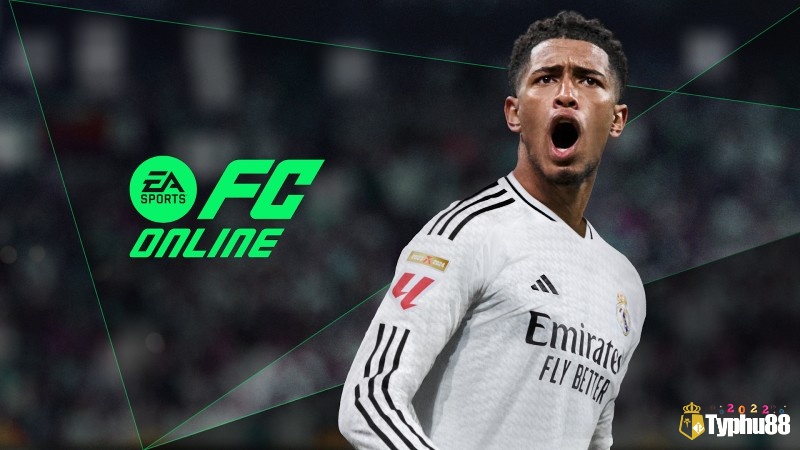 Cầu thủ trong FC Online thi đấu trên sân cỏ với giao diện đội hình và chế độ xếp hạng