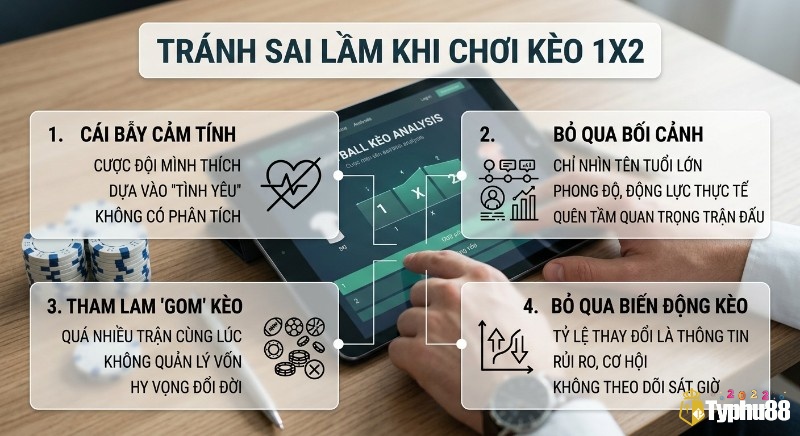 Checklist 4 sai lầm cần tránh khi chơi kèo 1X2 là gì trong cá cược: cược cảm tính, bỏ qua bối cảnh, ôm kèo và không theo dõi biến động tỷ lệ