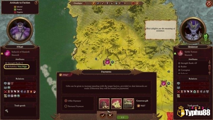 Giao diện ngoại giao với hiệp ước không xâm lược trong Total War Warhammer III