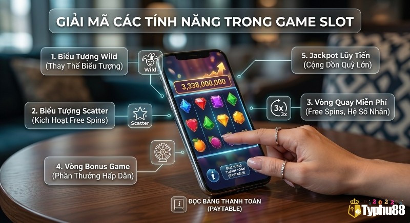 Giải mã cách hoạt động game slot: Wild, Scatter, Free Spins, Jackpot lũy tiến, Bonus Game và cách đọc bảng thanh toán