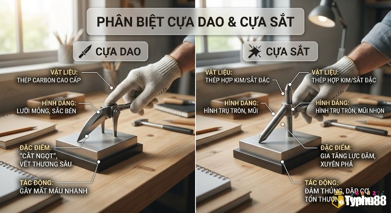 Bảng so sánh chi tiết cựa dao cựa sắt khác nhau về vật liệu, hình dáng, đặc điểm gây sát thương và tác động lên đối thủ