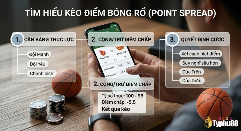 Quy trình cá cược kèo điểm bóng rổ là gì (Point Spread) 3 bước từ cân bằng đến tính điểm chấp -5.5
