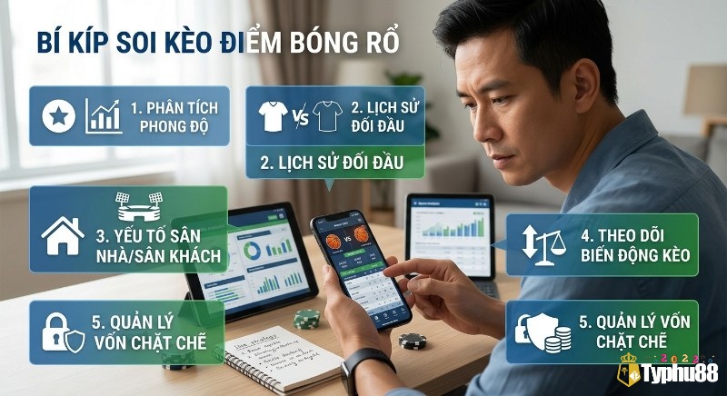 Quy trình 5 bước soi kèo điểm bóng rổ là gì "ăn tiền" từ cao thủ: phân tích phong độ, lịch sử đối đầu và quản lý vốn chặt chẽ