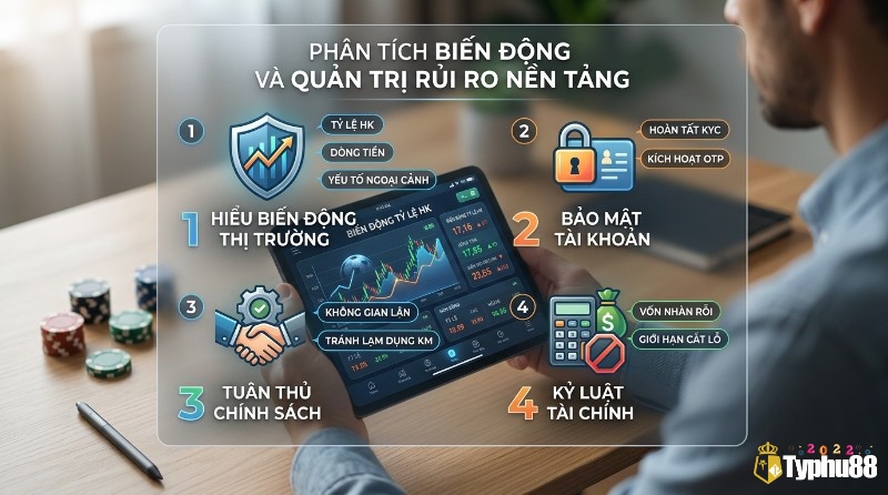 Phân tích biến động tỷ lệ HK và quản trị rủi ro nền tảng: hiểu thị trường, bảo mật tài khoản KYC/OTP, tuân thủ chính sách, kỷ luật tài chính vốn nhàn rỗi, cắt lỗ