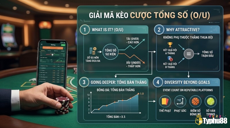 Giải mã kèo cược tổng số uy tín, dự đoán Tài/Xỉu không phụ thuộc thắng thua, bao gồm bàn thắng, thẻ phạt, phạt góc, bóng rổ, tennis