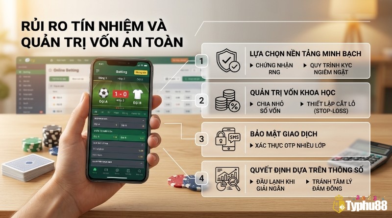 Quản trị vốn an toàn, rủi ro, tín nhiệm kèo hiệp một bóng đá trực tuyến,: nền tảng minh bạch, KYC, OTP, chia nhỏ vốn