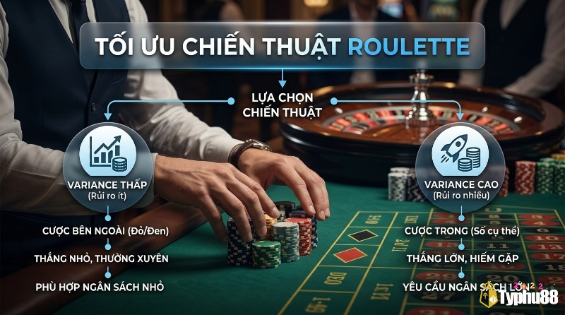 Lựa chọn chiến thuật variance trong roulette là gì: so sánh variance thấp (thắng nhỏ, ngân sách nhỏ) và variance cao (thắng lớn, ngân sách lớn)